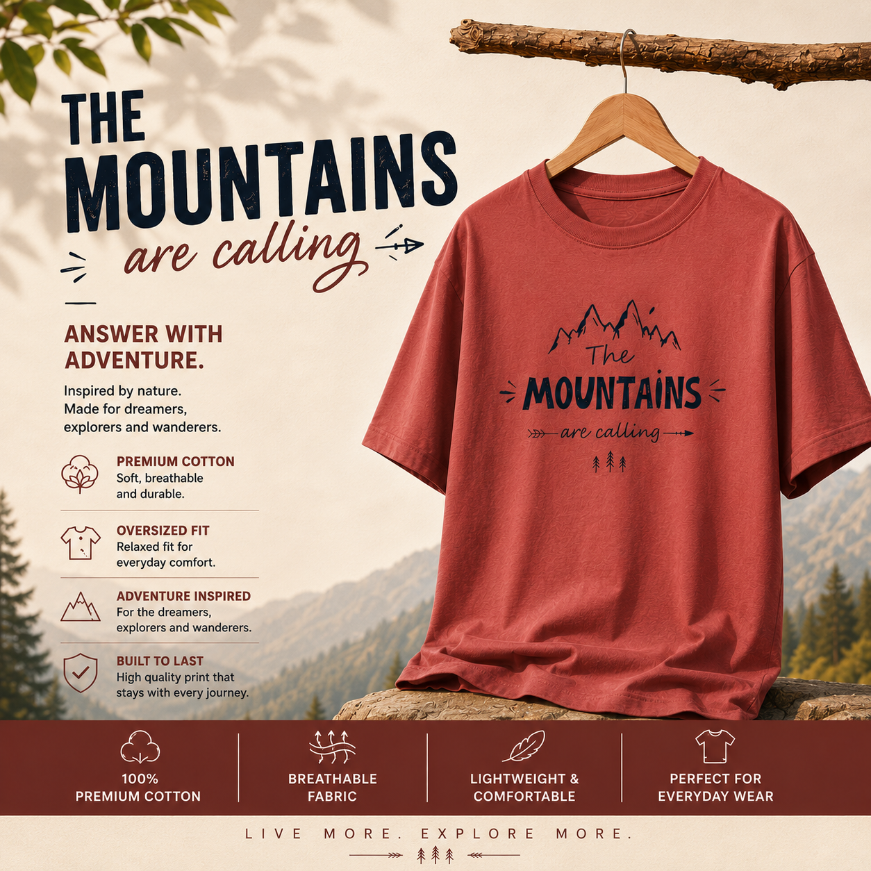 The Mountains Are Calling" Oversized Classic T-Shirt