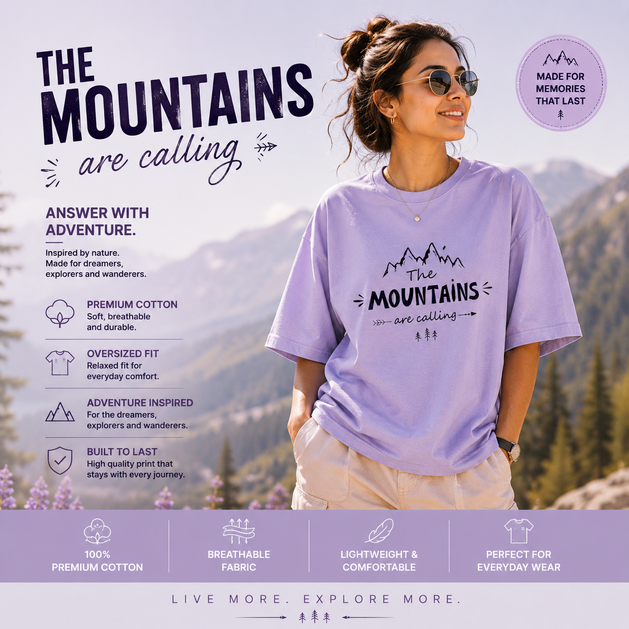 The Mountains Are Calling" Oversized Classic T-Shirt